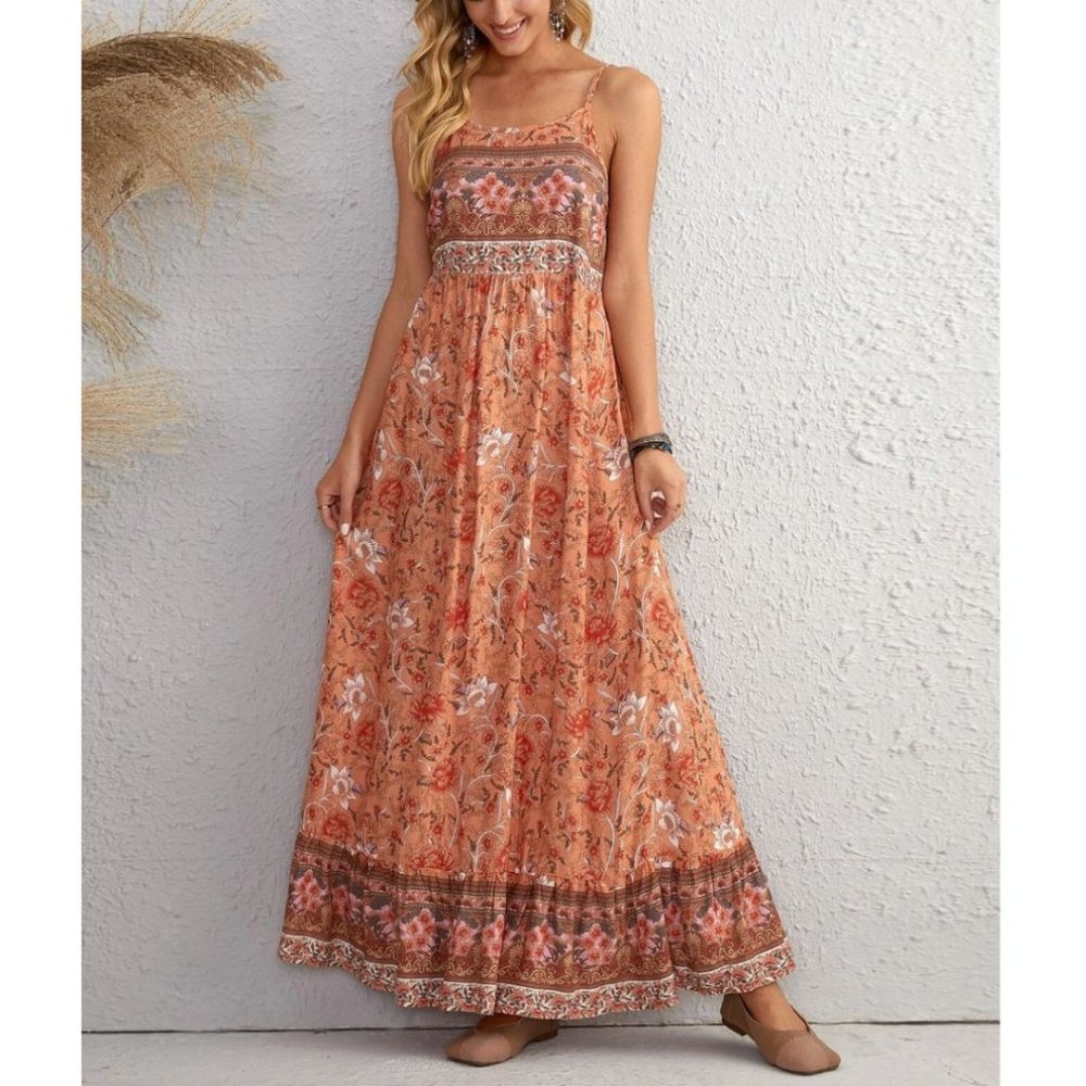 Boho Floral Ruffle Hem Cami Dress
